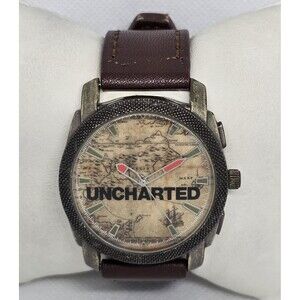Men's Sony Uncharted 4 A Thief End Round World Map Dial Brown Leather Watch 07